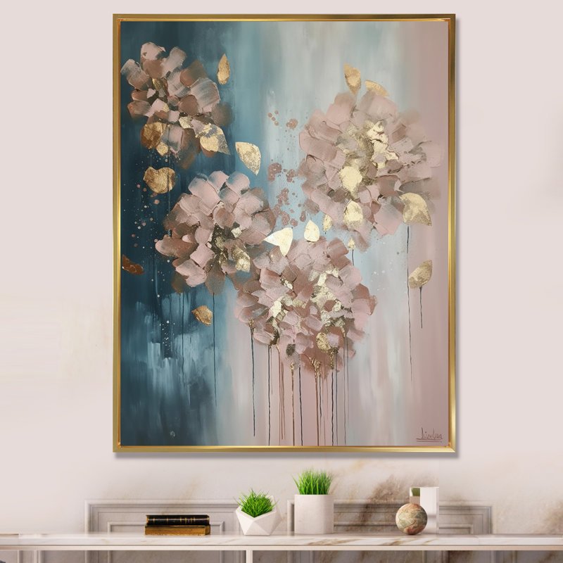 «Abstract Hydrangea Flower In Blossoming Retro», reproduction sur toile, H 40 po x l 30 po x P 1,5 po, Cadre flottant doré