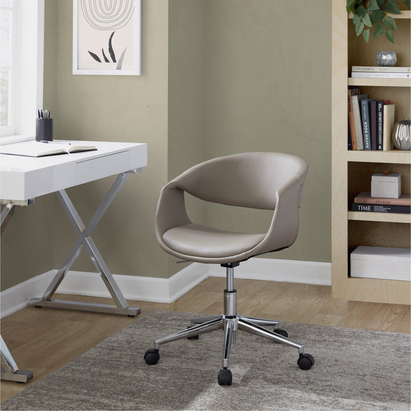 Chaise de travail en métal chromé et similicuir gris clair, Chrome,LIGHT GREY, Chrome,LIGHT GREY, Chrome,LIGHT GREY