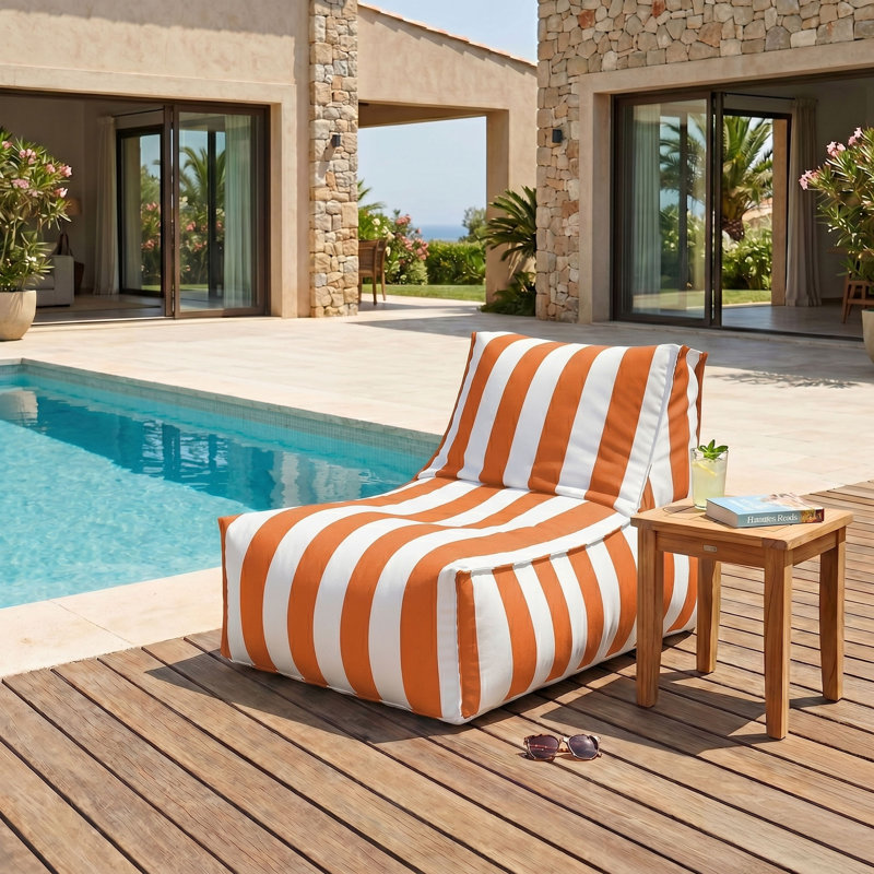 Santorin Upholstered Outdoor Bean Bag Lounge Chair, Orange