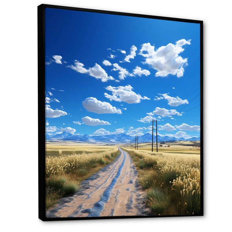 «Lonely Road Through Prairies», reproduction sur toile, H 20 po x l 12 po, Cadre flottant noir