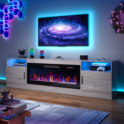 Jerald 80" Fireplace Tv Stand With 40” Electric Fireplace,20 Colors Led Lights Entertainment Center For Living Room,large High Gloss Tv Console Cabinet For Televisions Up To 80+ Inch