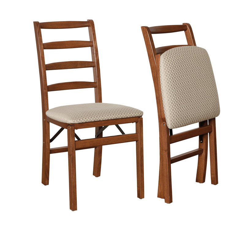 Stakmore Shaker Ladder Back Folding Chair, Cherry Frame with Blush Fabric, Cherry