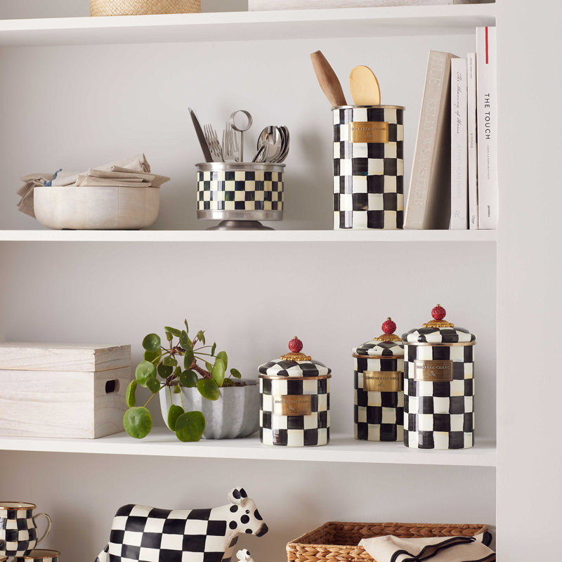 Check Utensil Crock, Black/White