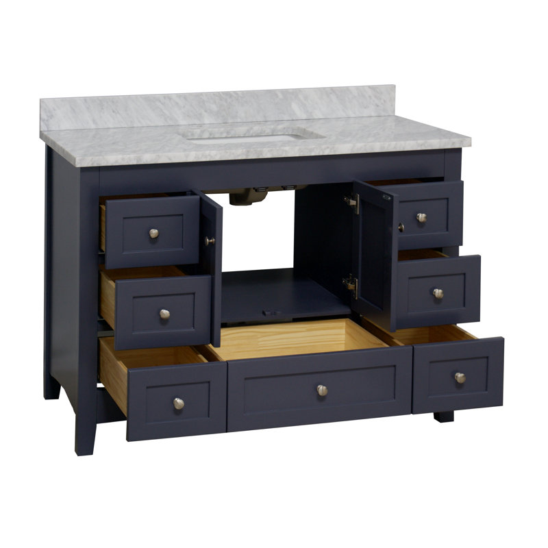 Ensemble de meuble-lavabo simple de 48 po Edber, Marbre de Carrare, Gris marine