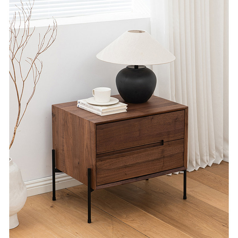 Table de chevet en bois massif de style minimaliste avec poignée cachée pour la chambre à coucher