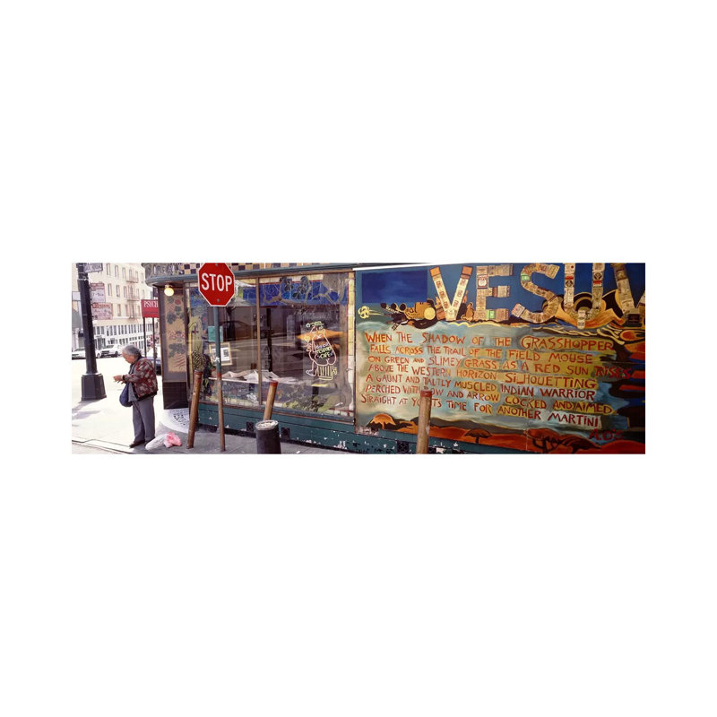 USA, California, San Francisco, Little Italy, Senior Man Standing Outside A Bar by Panoramic Images - Wrapped Canvas Panoramic Print