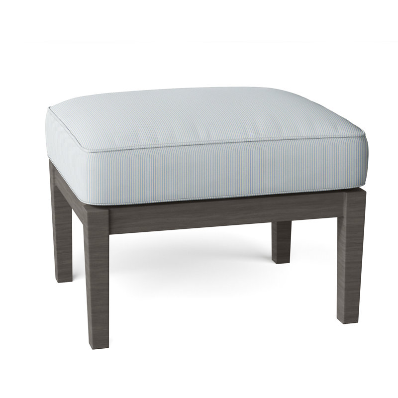 Lattice Outdoor Ottoman with Cushion, Welt, Linen Chambray