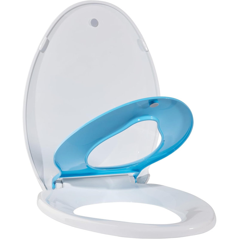 19" Elongated Potty Training Toilet Seat with Soft Quiet-Close Lid, Built-In Magnetic Blue Kids Seat and Non-Slip Design, Easy Installation and Cleaning