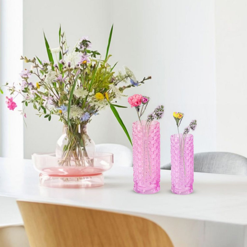 Aliauna Textured Glass Table Vase Set, Pink