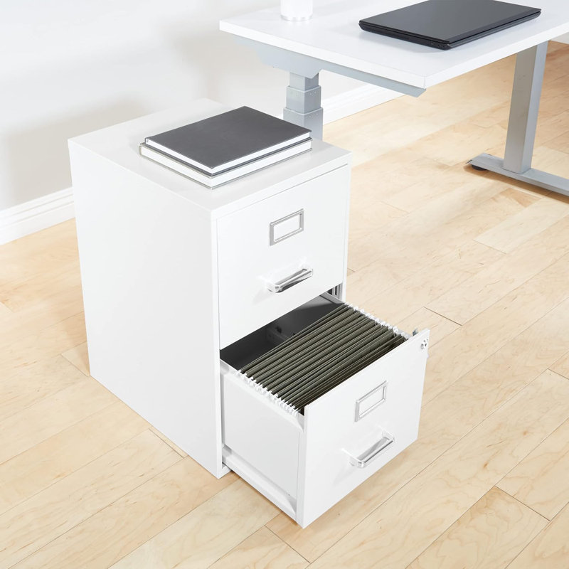 Locking Metal File Cabinet With Mobile Casters For Office Organization And Document Security, White