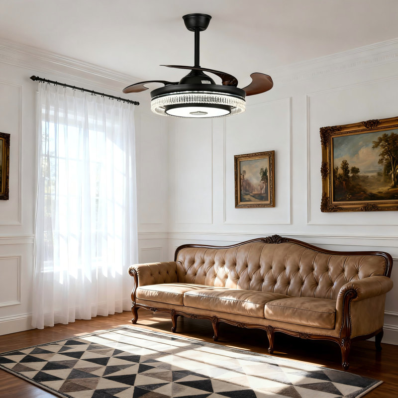 Ventilateur de plafond moderne de 42 po avec lumière DEL et télécommande, haut-parleur lisse, réversible, 6 vitesses