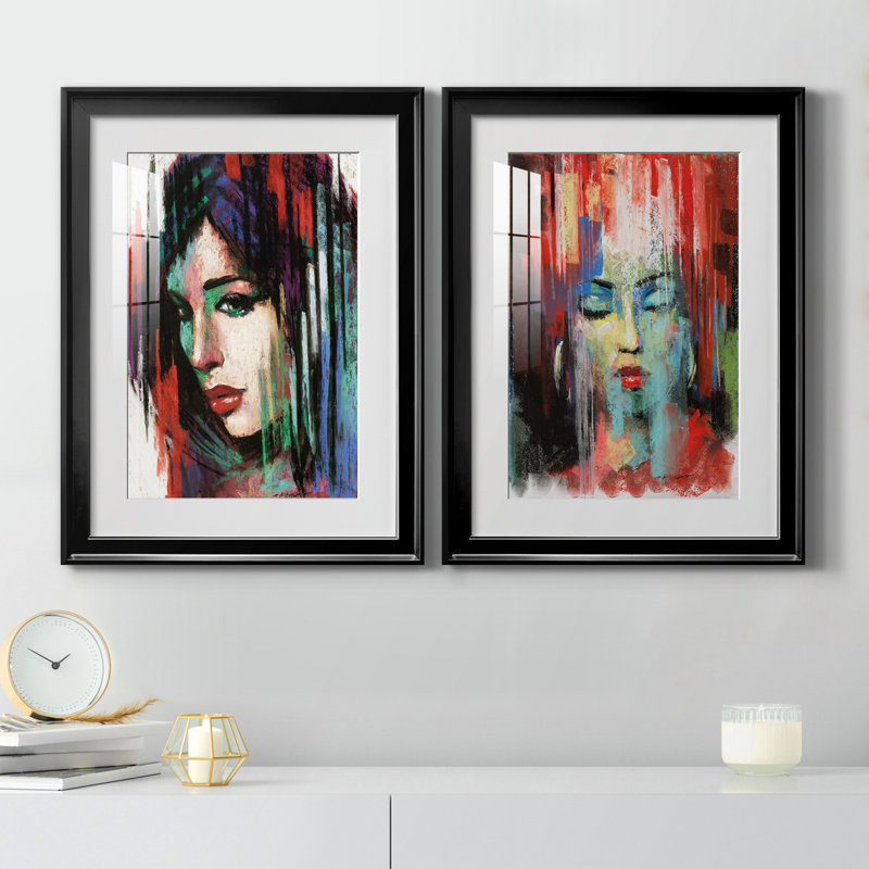 Pop Pastel II - ensemble de 2 reproductions d'art, H 18,5 po x l 49 po x P 1,5 po, Papier encadré noir, Blanc