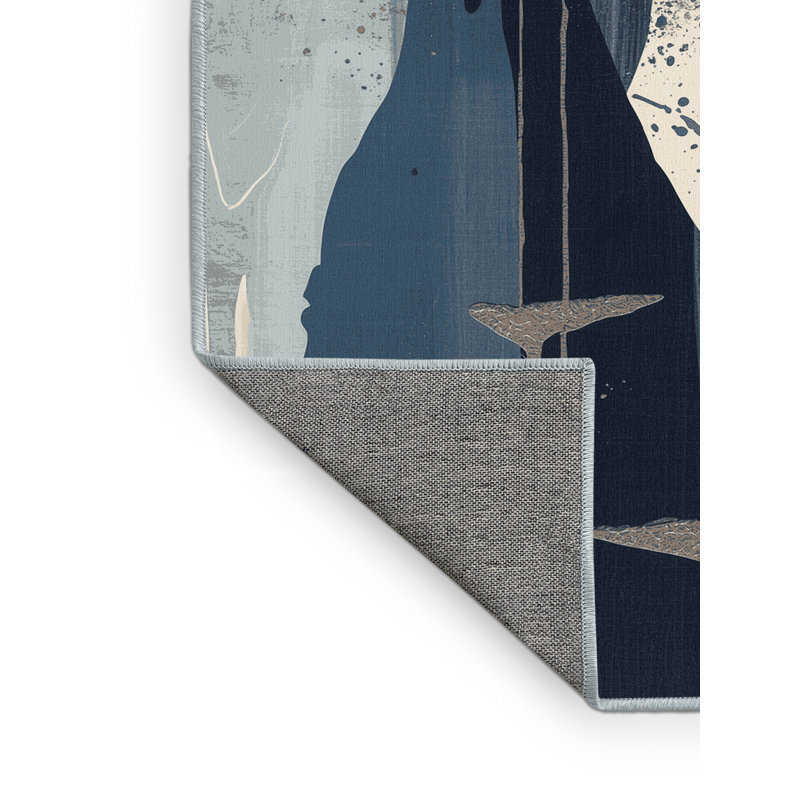 Tapis éclectique beige lavable à la machine Roslindale - Reliure bleu ciel, 8 x 12
