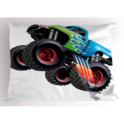 Ambesonne Cars Pillow Sham 2 Pack Monster Truck Cool Cartoon Aqua Green Black -  pil-2_46048_30x20