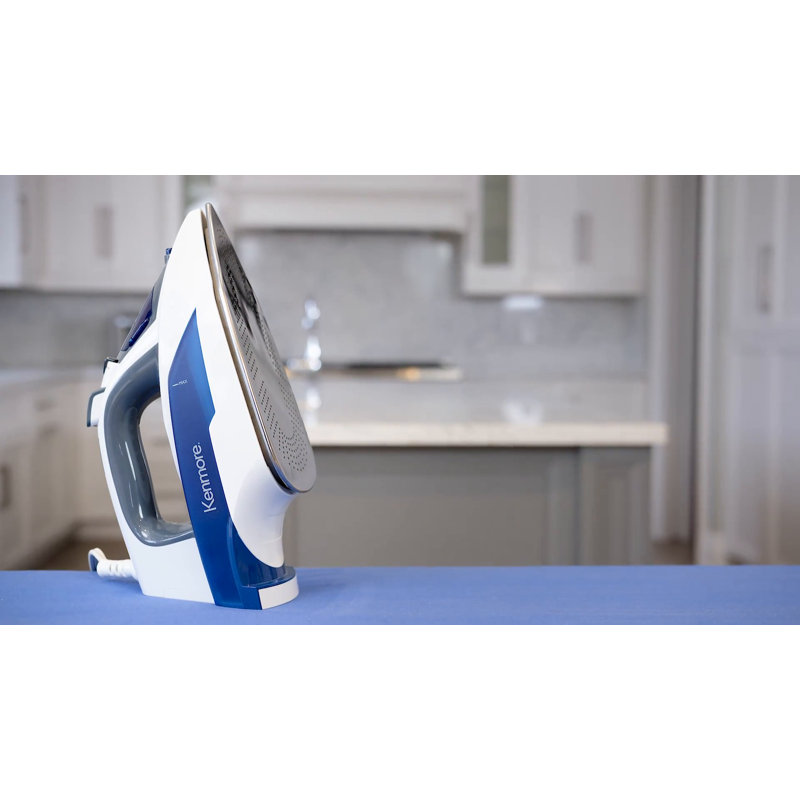 Kenmore White and Blue Digital Steam Iron with Stainless Steel Soleplate