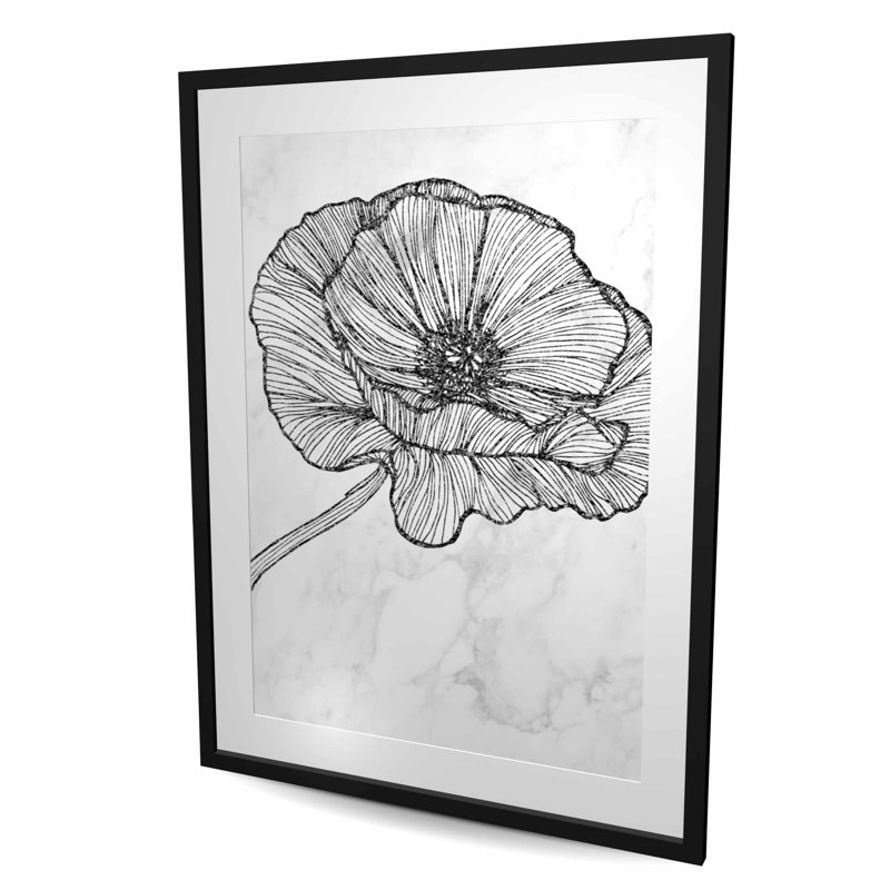 Fleur de pavot éclatante | Décoration de salon noire encadrée
