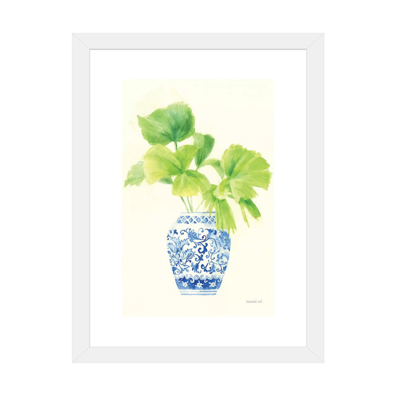 « Palm chinoiserie IV » par Danhui nai, reproduction d’art, Blanc, H 32 po x l 24 po x P 1 po, Papier encadré blanc