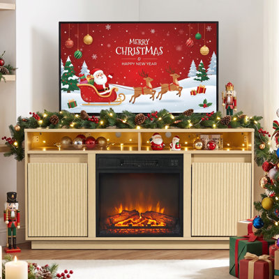 47" Corner Fireplace TV Stand for TVs up to 55" with 18" Electric Fireplace Insert, Space-Saving Media Console with Storage Cabinet