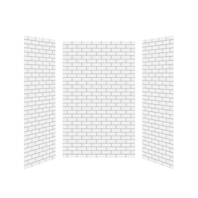 Panneaux muraux de douche WOODBRIDGE en surface solide, 3 pièces, à coller, dimensions : 152,4 cm (L) x 91,4 cm (P) x 190,5 cm (H). Ajustables, installation rapide, épaisseur : 3,5 mm, blanc mat, joint gris foncé, motif de carreaux texturés, WWH-603675-S-M