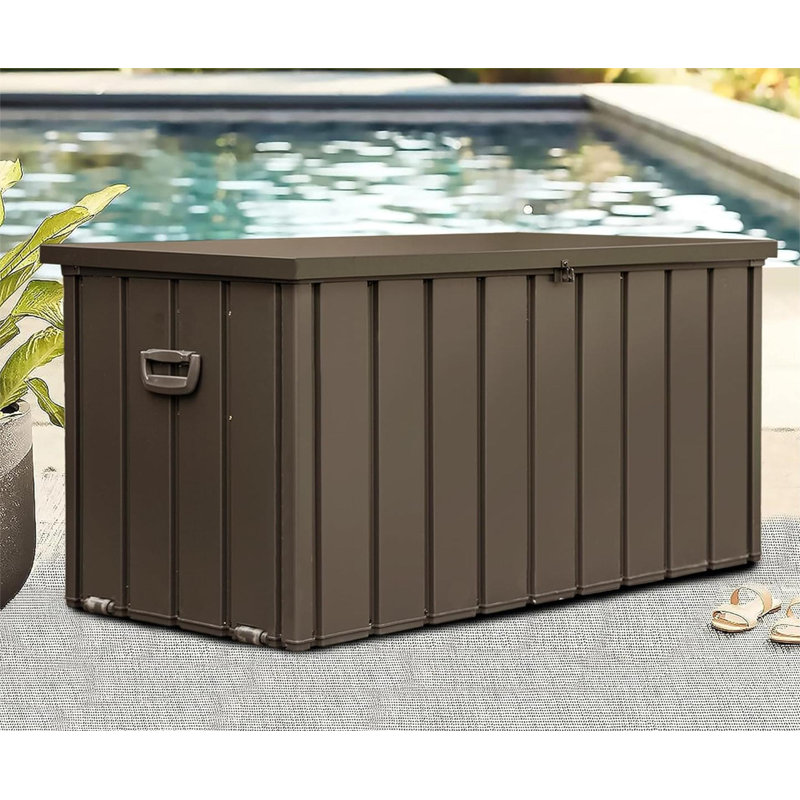 Novobey 49.42'' W 100 Gallons Water Resistant Galvanized Steel Lockable Deck Box with Wheels, Brown