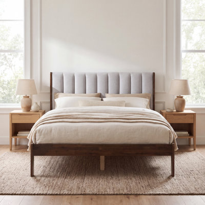 Soren Solid Wood Bed Frame with Channel Tufted Upholstered Headboard