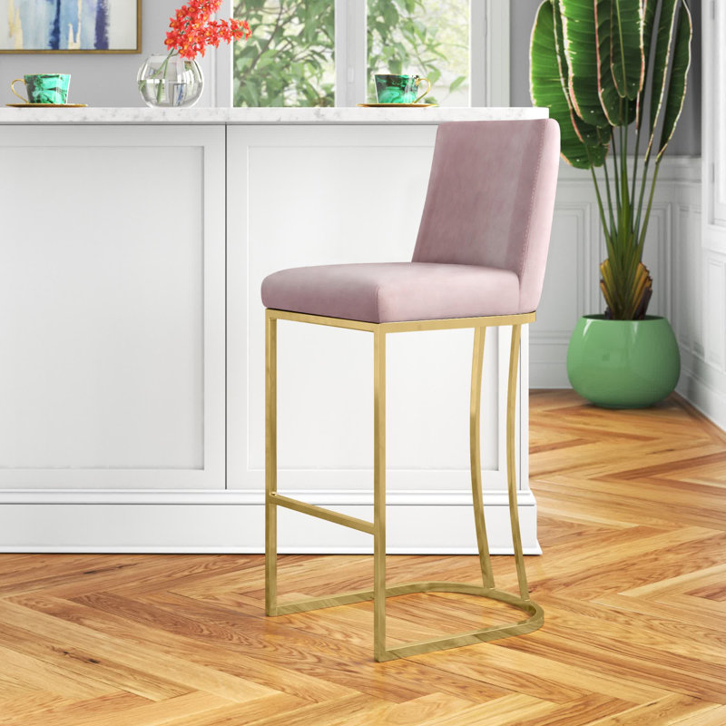 Tabouret de comptoir 26 po Heidi, Velours rose, Doré