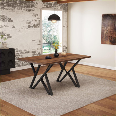 Dining Tables | Mesa de Comedor | 59" Industrial Retro Walnut Brown Dining Table for Kitchen Dining Commercial | MDF+Metal