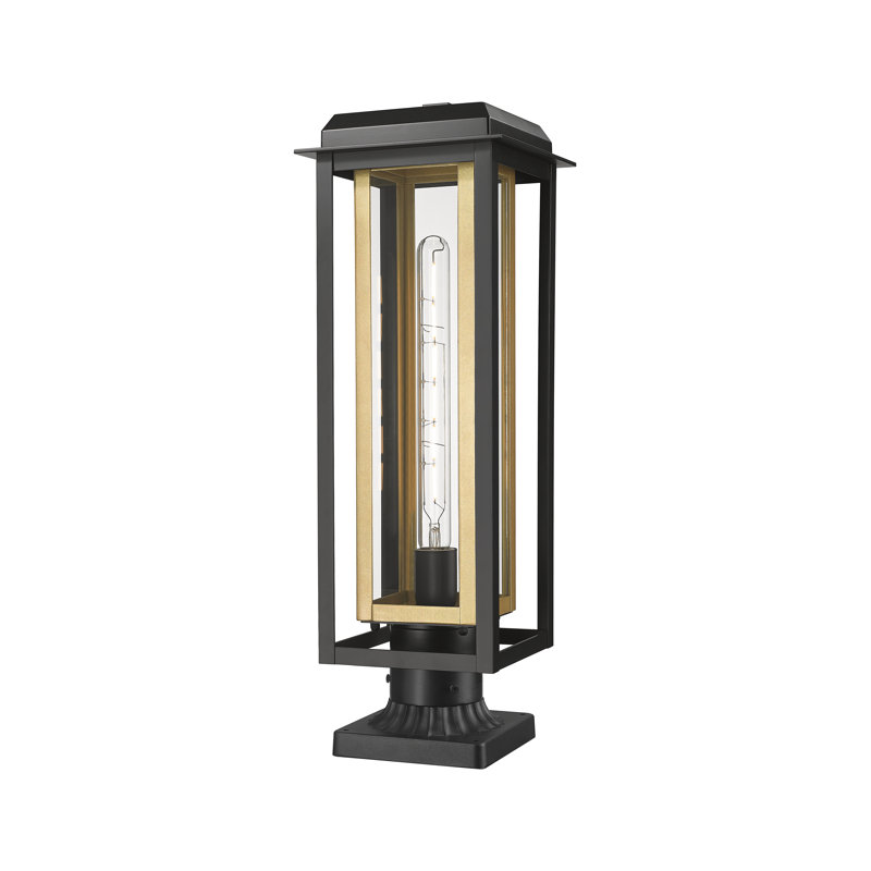 Lampadaire d'extérieur 20 po à 1 lumière avec miroir transparent 20 po, Verre transparent, Noir mat / laiton