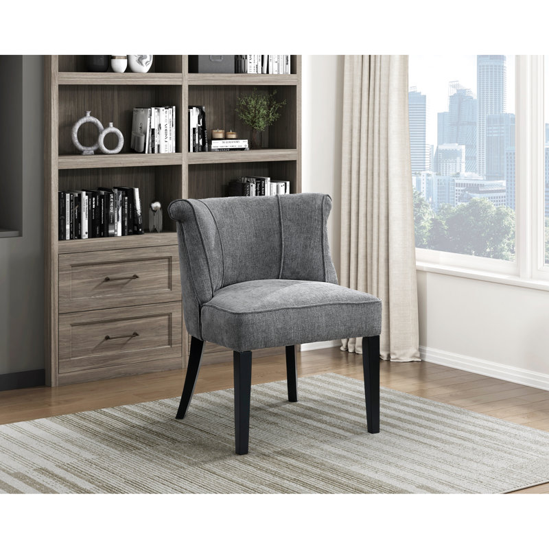 Fauteuil d'appoint élégant, revêtement texturé gris anthracite, siège à coussin en mousse, pieds de chambre chic