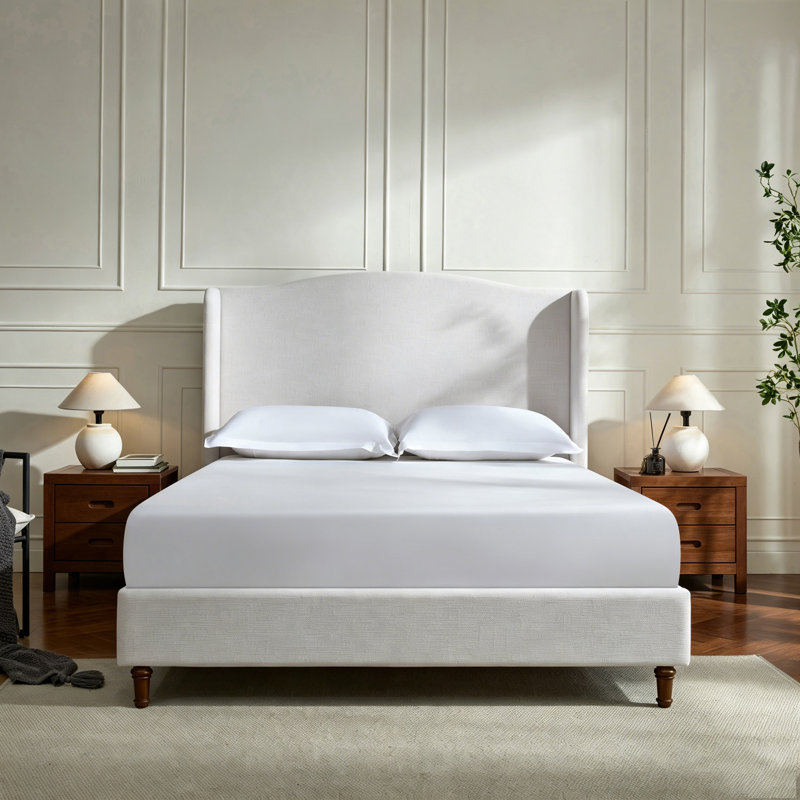 Grand lit tapissier Harper, Très grand, Beige