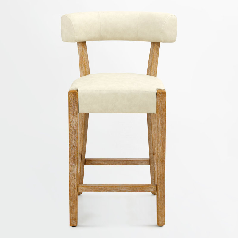 26" Mid-Century Modern Faux Leather Counter Height BarStool, 1, Beige Faux Leather / Natural Frame