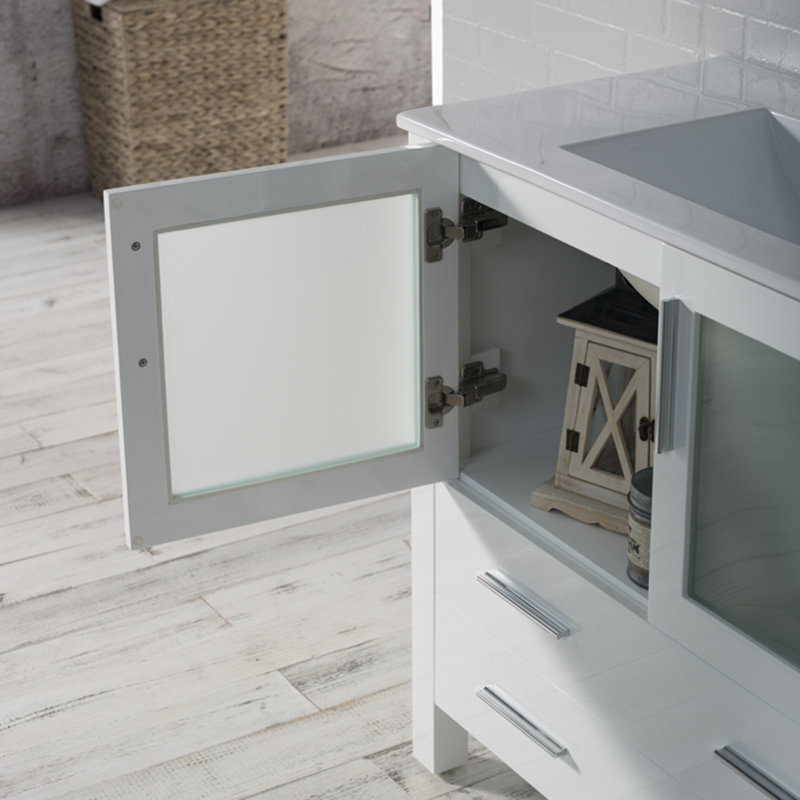 Mance 84.88'' Double Bathroom Vanity with Ceramic Top, Glossy White