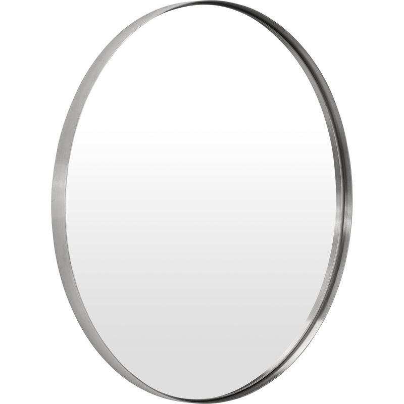Stainless Steel Round Wall Mirror, 60cm x 60cm, Brushed Silver