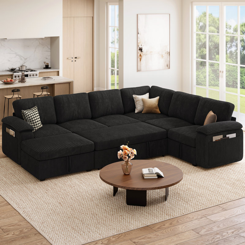 Canapé-lit modulaire, noir, Black Corduroy