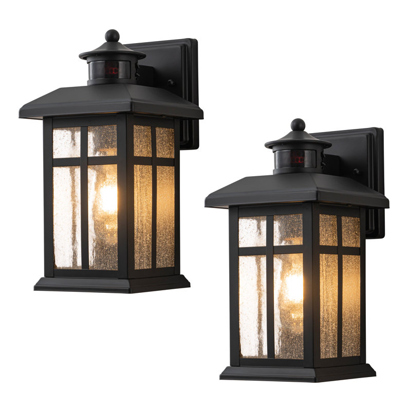 2-pack Motion Sensor Seeded Glass Outdoor Wall Lantern