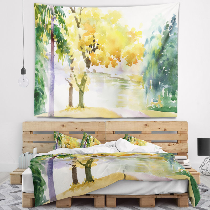 Paysage, belle forêt d'automne, tapisserie aquarelle, H 32 po x l 39 po