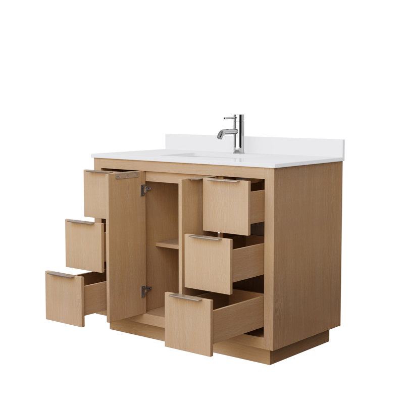 Ensemble de meuble-lavabo simple 42 po Maroni, Marbre de culture blanc, Nickel brossé