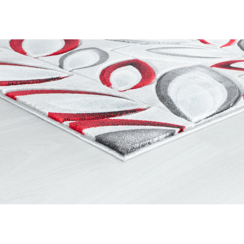 Tapis rouge rouge argenté abstrait abstrait moderne de qualité supérieure sculpté à la main, Rectangle 8 pi x 10 pi