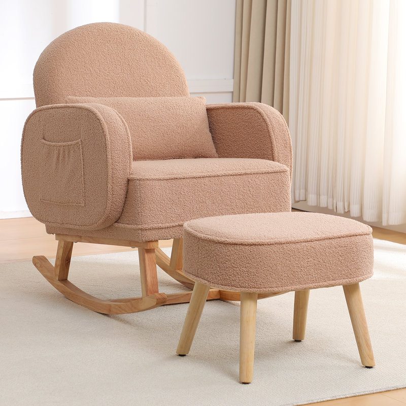 Chaise berçante rembourrée avec repose-pieds Teddy, Café