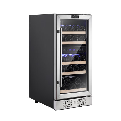 Empava 15" Built-In/Freestanding Wine Cooler - Dual Zone Compressor Fridge Holds 29 Bottles, Stainless Steel with Glass Door for Home, Office, or Bar