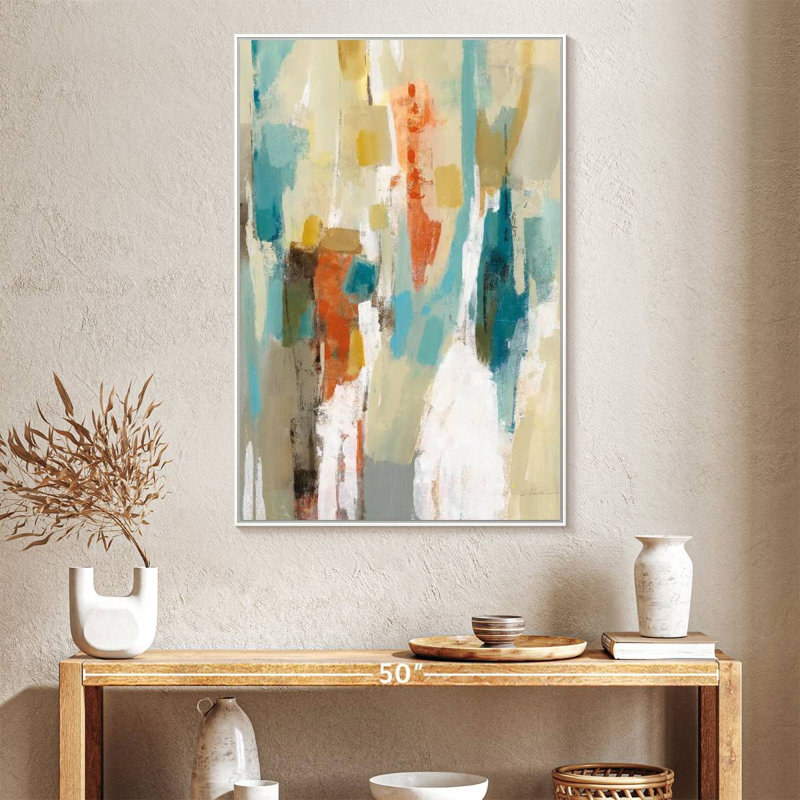 Marches sur le sable abstrait, Floating Frame White, 27 po x 40 po