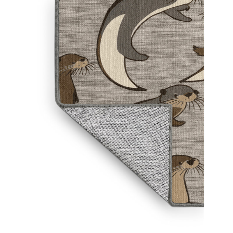 Washable African Clawless Otter Wildlife Area Rug, Round 5'