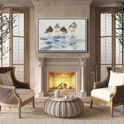 Shore Birds in Soft Blue Tones Framed Print Wall Art