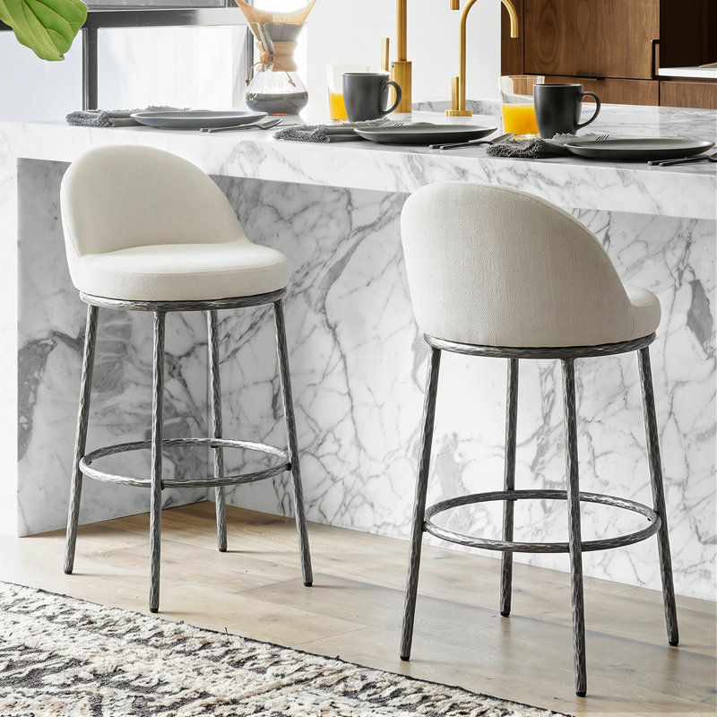 Tabouret de bar Urbina, Coussin beige / structure en étain forgé