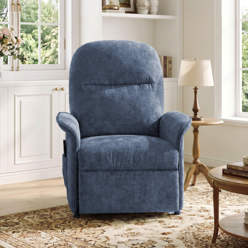 Reclining Chair with Thick Pillow Back, 110°-160° Adjustable, Blue