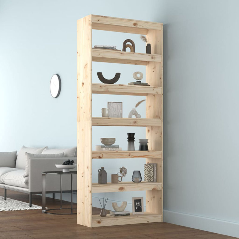 Paravent en bois de pin massif, Brun, (6 tablettes) H 78,5 po x l 31,5 po x P 11,8 po