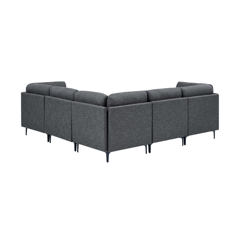 Linen Upholstered Modular Sectional with Metal Legs, Dark Gray Linen 