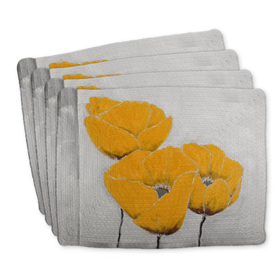 Braided Polyester Placemats Set of 4 - Three Yellow Flowers