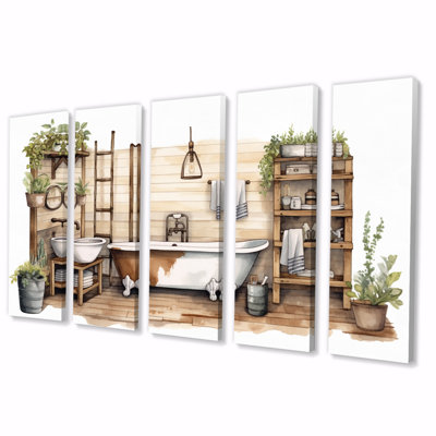 «Natural Bathroom Decor», impression sur toile - 5 panneaux égaux
