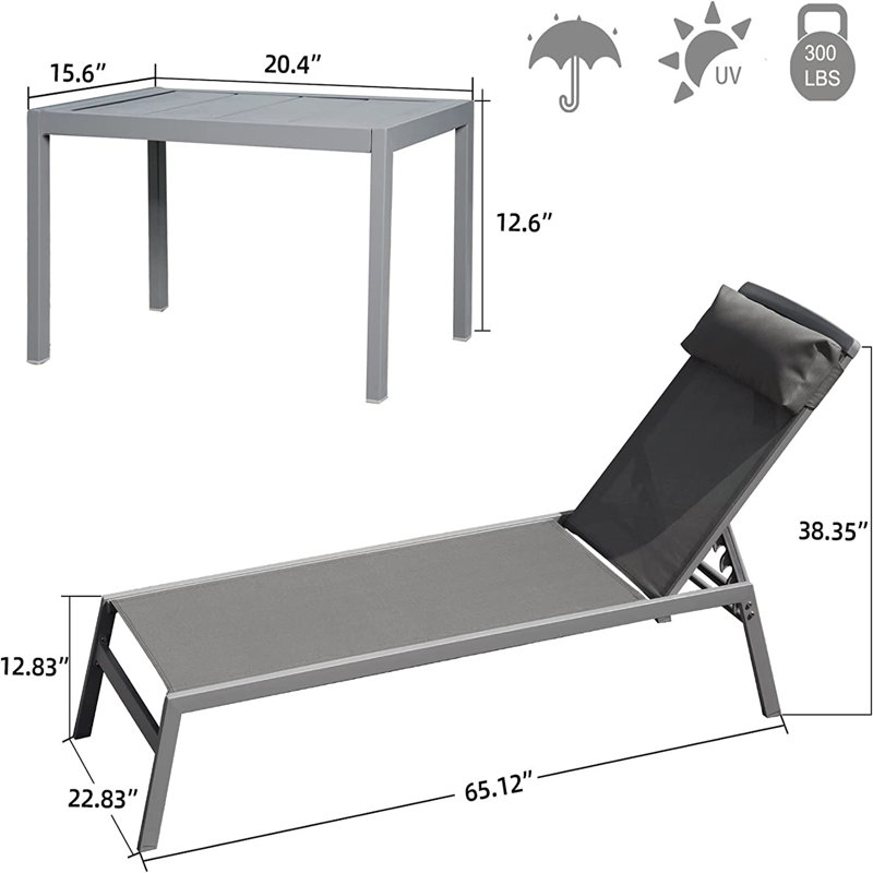 Patio Chaise Lounge Set, Gray